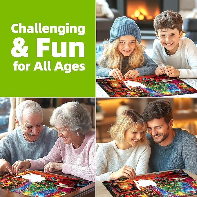 Christmas Cozy Scene 1000 Piece Jigsaw Puzzle for Adults - Festive Holiday Puzzle with Fireplace, Christmas Tree & Pets, Premium Quality for Relaxing & Gifting