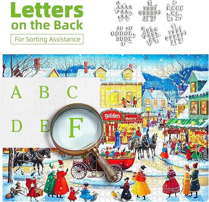 Winter Holiday Scene Jigsaw Puzzle, 1000 Pieces, Colorful Christmas Village Snow Landscape, Family Entertainment