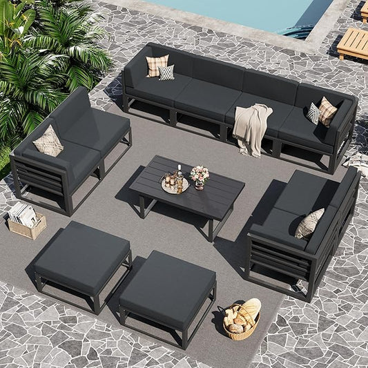 UDPATIO Aluminum Patio Furniture Set, Modular Oversized Outdoor Sectional of Olefin 5 inch Thick Cushion, Coffee Table and Waterproof Cover, Patio Conversation Sets for Porch, Deck