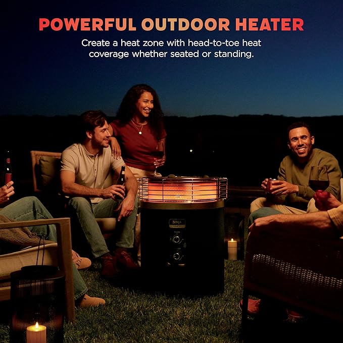Ninja Fireside360™ Outdoor Heater & Fire Pit with 3 Modes – Flame, Heat, Flame & Heat, Portable for Patio, Deck, Camping, Beach, Easy Control Flames and Heat, Push to Start Ignition, Black, OF101BK