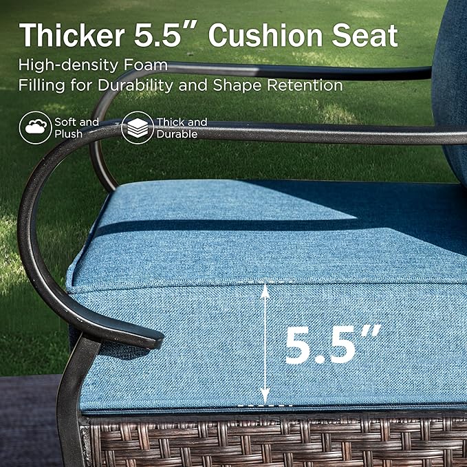 Swivel Patio Sofa Chairs - 2 PCS Outdoor Swivel Rocker Armchairs, Patio Seating with High Back Deep Seat for Porch Deck Balcony