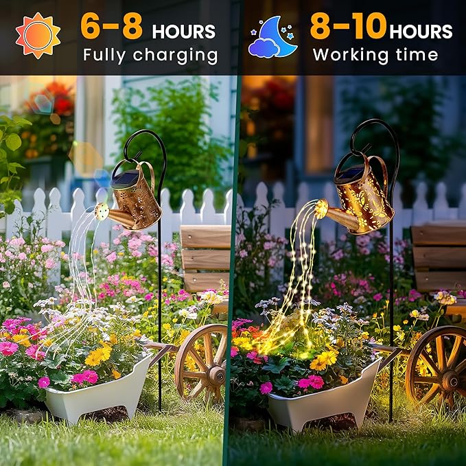 Solar Lights Outdoor Decor, Perfect Gardening for Mom Women Grandma, Thoughtful Birthday Present, Hanging Lanterns Watering Can Lights for Garden, Yard, Porch, Patio Backyard Decoration