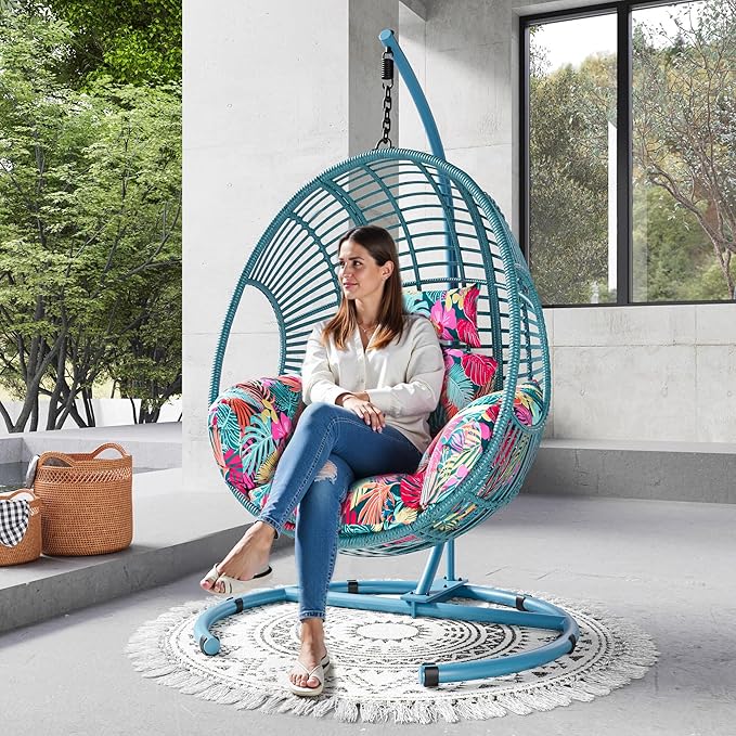 Hanging Egg Chair with Stand - Egg Swing Chair Outdoor Indoor Patio Wicker Chair Swing Hammock Egg Chairs 400lbs Capacity for Outside Patio, Bedroom, Garden and Balcony (SkyBlue-Regular, 2 PCS)