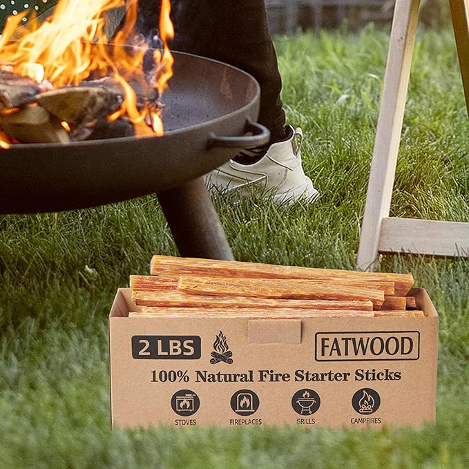 2 lbs Fatwood Fire Starter Sticks, 100% Natural Kindling Firewood Firestarter for Stoves, Pine Wood for Fireplaces, Campfires, Bonfires, Grill