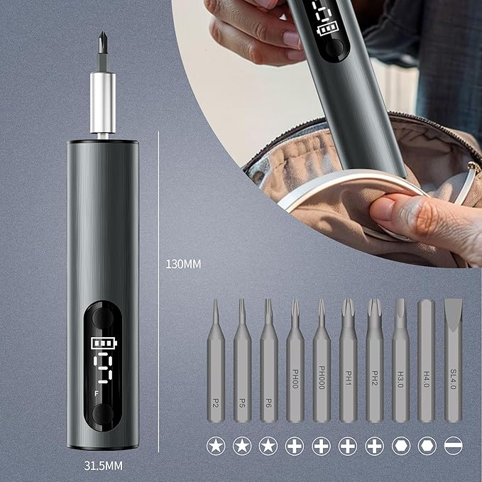 Multi-Functional Electric Screwdriver Set - Mini Drill w/Wireless Charging & Magnetic Bits, Perfect for Electronics, Home Appliances, Computers, Phones, Watches Repair & DIY (grey)