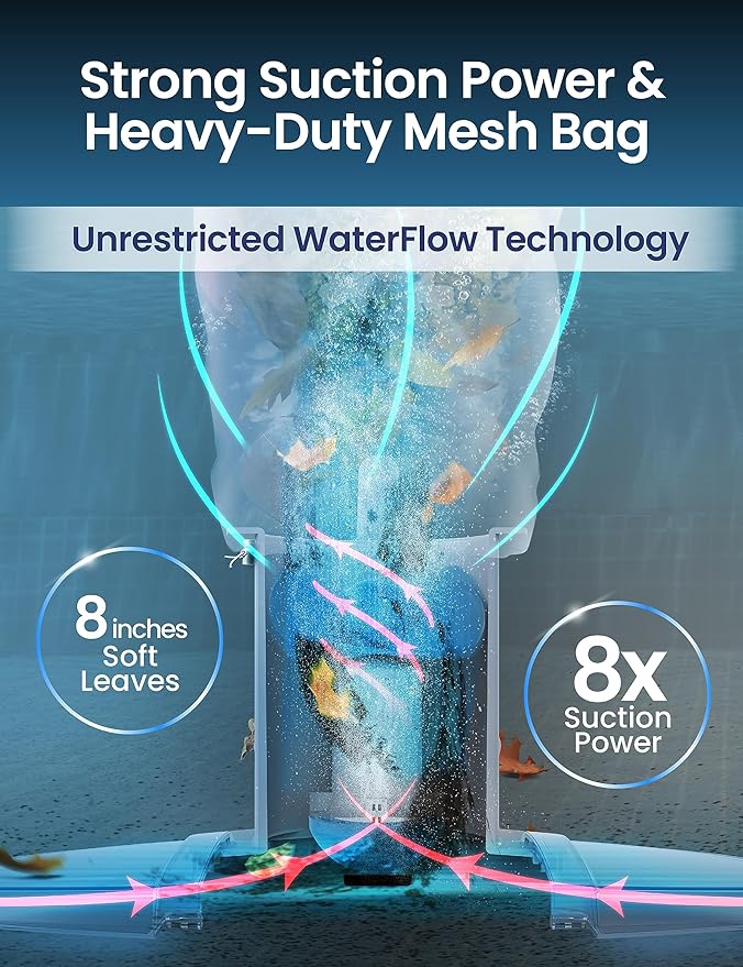 KOKIDO Rechargeable Heavy Duty Pool Leaf Vacuum Cleaner, Commercial Power Suction for Pool Closing, Standard and Fine Filter Bags, for Larger Leaves and Debris, Inground and Above Ground Pools XV910