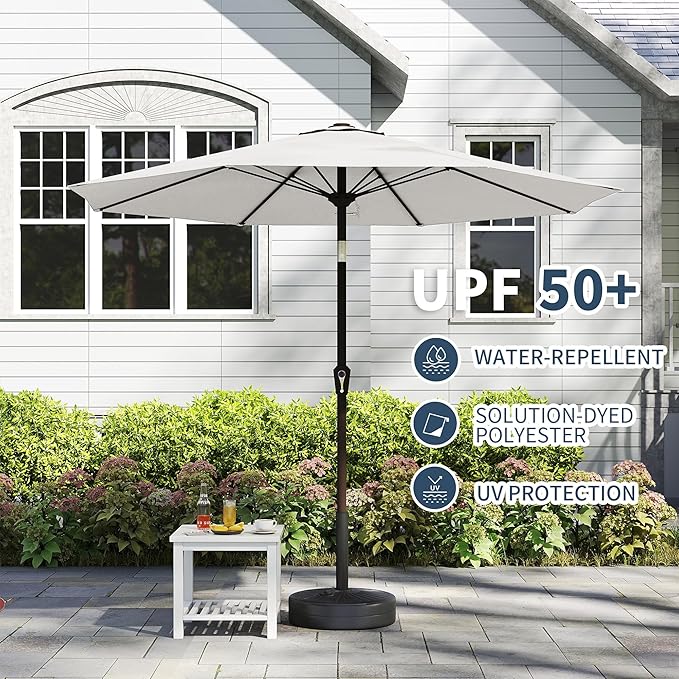 PatioKingdom 11FT Patio Umbrella,Outdoor Umbrella with Push Button Tilt and Crank,Market Table Umbrella with 8 Sturdy Fiberglass Ribs UV Protection(Creamy-white, 11FT)