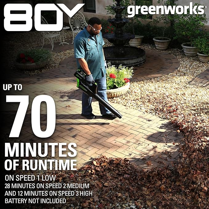 Greenworks 80V (125 MPH / 500 CFM / 75+ Compatible Tools) Cordless Axial Leaf Blower, Tool Only
