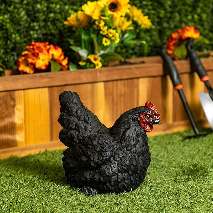 Alpine Corporation WFM100HH-BK Outdoor Rustic Resting Hen Garden Statue, 8" H, Black