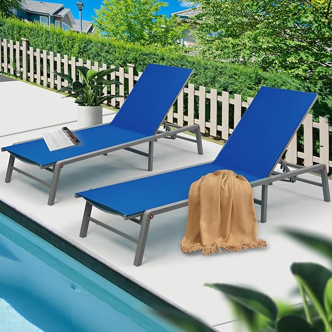 Kozyard Lounge Chair Outdoor Foldable Outdoor Lounge Chair (2Blue Textilence W/O Table)