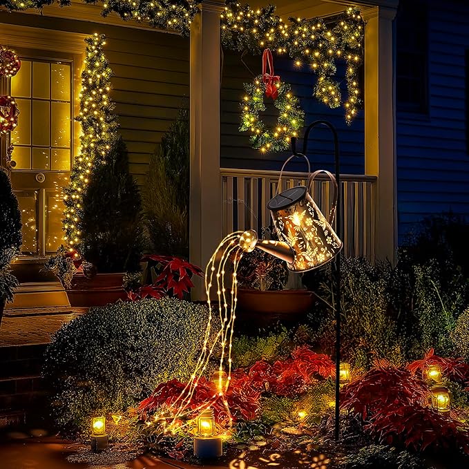 Solar Lights Outdoor Decor, Perfect Gardening for Mom Women Grandma, Thoughtful Birthday Present, Hanging Lanterns Watering Can Lights for Garden, Yard, Porch, Patio Backyard Decoration