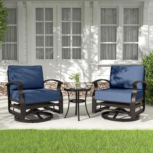 Kurapika 3 Pieces Patio Furniture Set, Outdoor Aluminum Swivel Gliders Rocker, Patio Bistro Set Rocking Chair with Thickened Cushions for Porch Garden(Navy Blue)