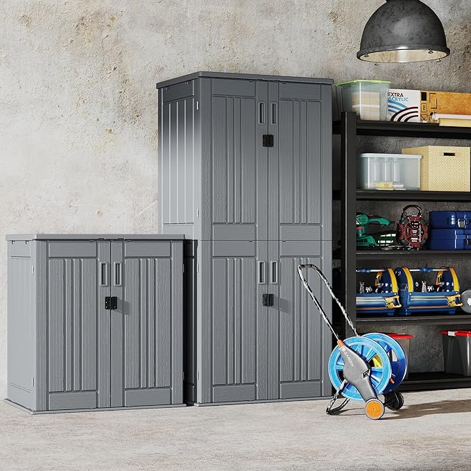 Heavy Duty Tall Storage Cabinet Outdoor Weatherproof, 28 Cuft Garage Storage Cabinet with 4 Adjustable Shelves, Lockable Kitchen Pantry Closer Organizer, 31Wx23Lx66H, Sage Grey
