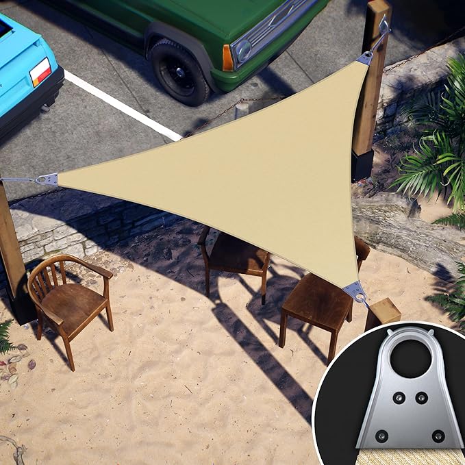 ColourTree Super Ring 16' x 16' x 16' Beige Triangle Sun Shade Sail, Commercial Grade UPF50 Canopy, Reinforced Corners & Edges, 260 GSM Fabric Heavy Duty -3 Years Warranty (We Make Custom Size)