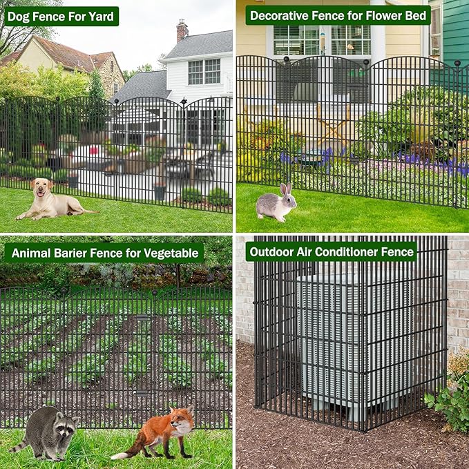 8 Panels No Dig Decorative Garden Fence with Gate - 48 in (H) x 20.8 ft (L), Dog Fence Outdoor for Yard, Rustproof Metal Animal Barrier Ground Stakes Fencing for Garden, Patio, Flower Bed