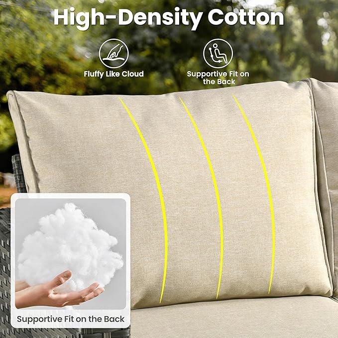 ovios 6 Pieces Patio Furniture Set, Outdoor Wicker Sofa Couch with Rocking Swivel Chairs Comfy Cushions, Modern Deep Seat Rattan Conversation Sets for Porch Deck, Beige