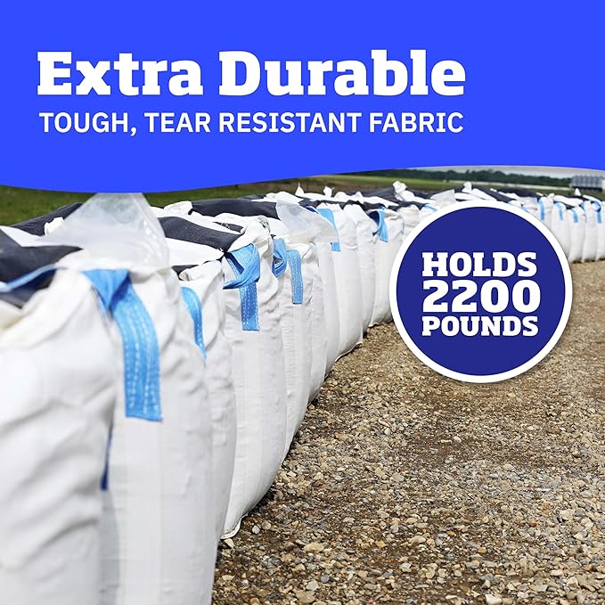 DURASACK Heavy Duty Builder's Bulk Bags 200-Gallon White Woven Polypropylene Contractor Trash Bags for Demo and Construction, Holds up to 2200 lbs, Flap Top, Pack of 10