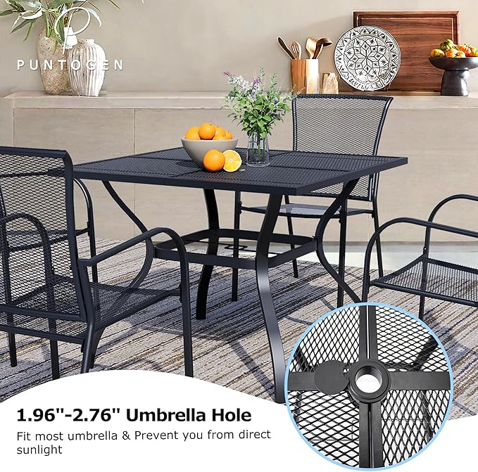 5 Piece Outdoor Dining Set, Patio Dining Set for 4, 37.5" Black Square Mesh Table with 4 All Weather Mesh Outdoor Dining Chairs for Lawn, Garden, Porch