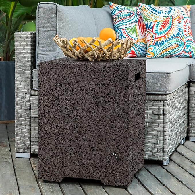 COSIEST Outdoor Hideaway Tank Table for Gas Fire Pits, Hides Standard 20lb 16-inch Propane Tank Cover w Side Handles (Rusty Red)