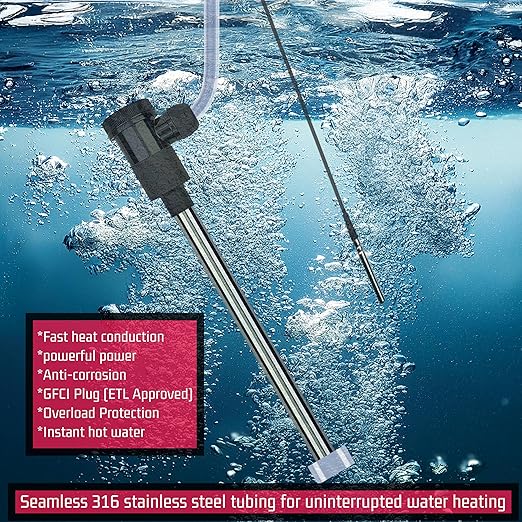 1500W Immersion Electric Submersible Water Heater with Temp Control & GFCI – Portable Heater for Inflatable Pool, Swimming Pool, Above-Ground Pool, spa, Hot Tub Baptistry & baptismal Pool