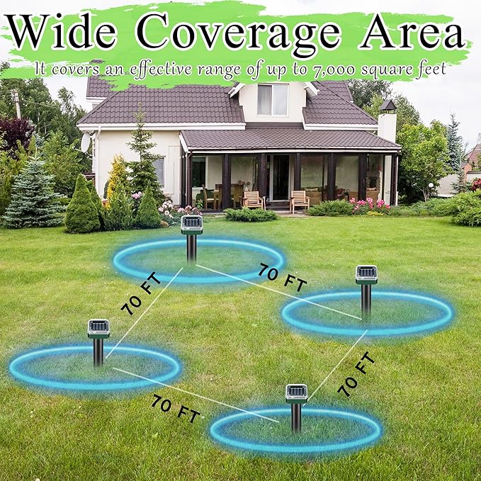Mole Repellent Solar Powered 10 Pack, Snake Vole Repellent Outdoor,Waterproof Ultrasonic Deterrent Groundhog Squirrel Gopher Vole Deer and Chipmunk for Lawns Garden & Yard