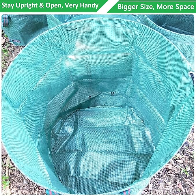 Professional 2-Pack 72 Gallon Yard Lawn Garden Bags Large (D26, H30 in) with Gardening Gloves for Leaf Bag,Yard Waste,Debris Bag,Camping Trash Container,Recycle Bin,Grass Clippings,Weed Bags 4 Handles