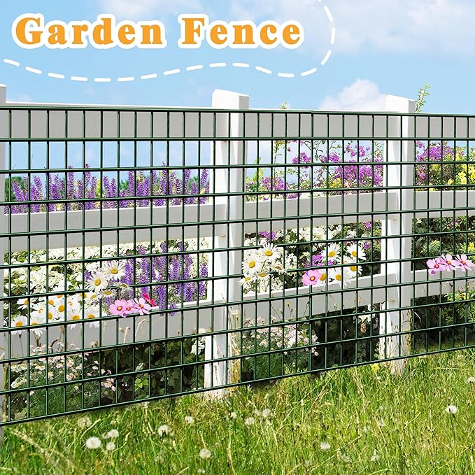 Green Metal Garden Fence, 72inch(H) x 50ft(L), 2 inch x 4 inch,12.5GA 2/3/4/5/6 Ft Tall Chicken Wire PVC Coated Welded Wire Mesh Roll for Dogs Border Yard Vegetable Plant Protection Poultry Netting