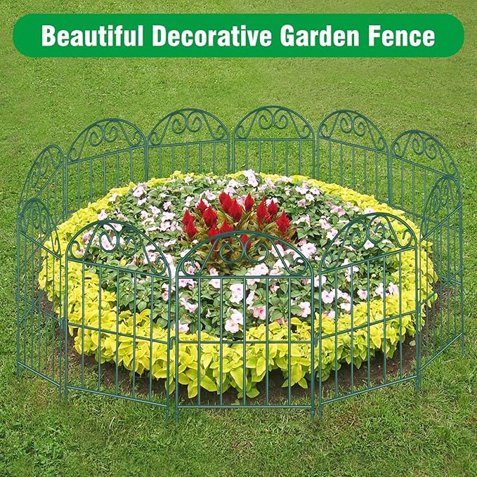 ADAVIN 24Panels Collapsible Garden Fence Animal Barrier, 26 Ft(L) x 24 in(H) Green Rustproof Metal Wire Panel Border for Dogs Rabbits, Flower Edging for Landscape Patio Yard Outdoor Decor, Arched