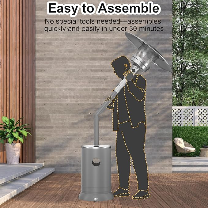 50,000 BTU Propane Patio Heater, Double-Layer Stainless Steel Burner, Round Table Design with Wheels, Outdoor Space Heater for Garden, Patio & Residential Use, Grey
