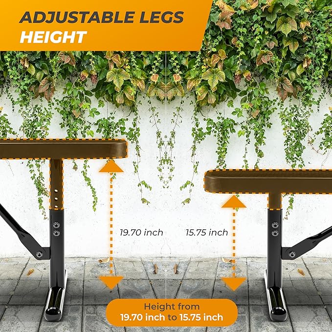 Heavy-Duty Outdoor Metal Bench, Thermoplastic-Coated, Portable, Weatherproof, Commercial-Grade for Parks, Gardens, Patios, Stores & More (6 Ft - Portable, Black)