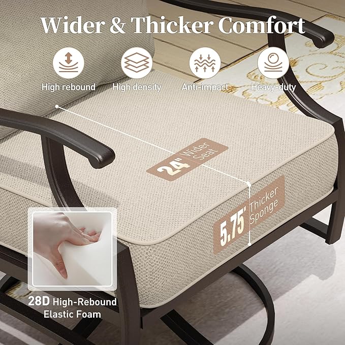 Metal Frame Outdoor Patio Swivel Chairs Set of 2 with 5.75" Extra Thick Cushion, 2 Piece High Back Swivel Patio Chairs Outdoor Furniture Seating for Deck Balcony Front Porch, Beige