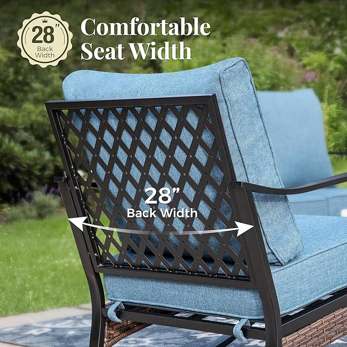 Outdoor Patio Swivel Sofa Chairs Set of 2 Steel Frame Porch Furniture with Deep Seating and 5.75" Cushions for Lawn Backyard Deck, Navy Blue