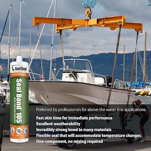 105 Adhesive Sealant – Marine/Industrial Grade, High Strength, UV Resistant, Flexible, Non-Flammable, Waterproof – Superior to Silicone – 10.1 oz – Black