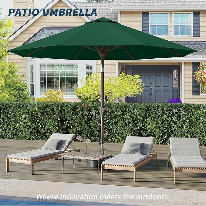 PatioKingdom 10FT Patio Umbrella with Push Button Tilt and Crank, Outdoor Market Umbrella with 8 Fiberglass Ribs, UV Protection Table Umbrella for Pool,Backyard,Garden,Deck(Dark Green, 10FT)