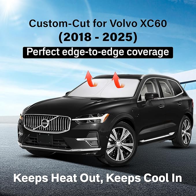 Econour Custom Fit Windshield Sun Shade for 2018-2025 2026 Volvo XC60 Accessories Sunshade Window Sun Visor Protector Foldable Blocks UV Rays Keep Your Car Cooler