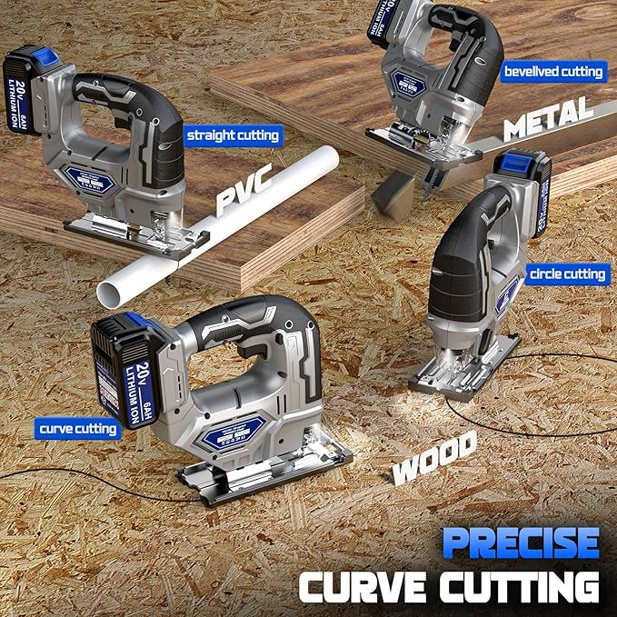 Jigsaw Compatible With Dewalt 20v Max Battery, Cordless jig saw Brushless Motor, 0°- 45° Bevel Cuts, LED Light with 3 Position Orbital Setting (With 5Ah Battery & Charger Station Kit)