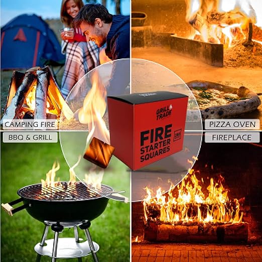 Grill Trade Fire Starters for Wood Stove - Fireplace Starter- Fire Starter Squares- 288 Pieces Fire Starters for Fireplace, Campfires, Grill, Fire Pit, Barbeque - Indoor Outdoor Fire Starters