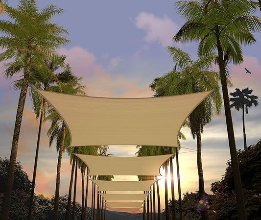 Amgo Custom Size 19' x 20' Sand Beige Rectangle Square Sun Shade Sail UPF50+ AGTAPR1620, Order to Make Canopy Awning, 95% UV Blockage, Water & Air Permeable, Commercial and Residential (We Customize)