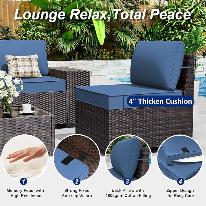 9 Pieces Patio Furniture Set with 2 Swivel Chairs Patio Furniture Outdoor Sectional Sofas Outdoor Patio Conversation Set - Blue