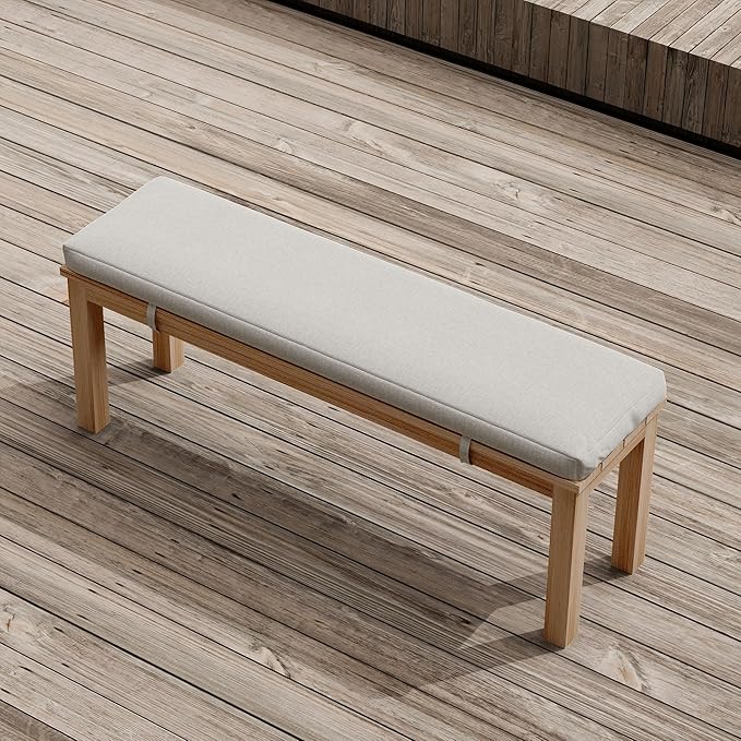 Outdoor Patio Bench, Metal Aluminum Outdoor Bench with Waterproof Cushions, Outdoor Patio Furniture Seating for Porch, Balcony, Deck, Backyard, Light Wood Color