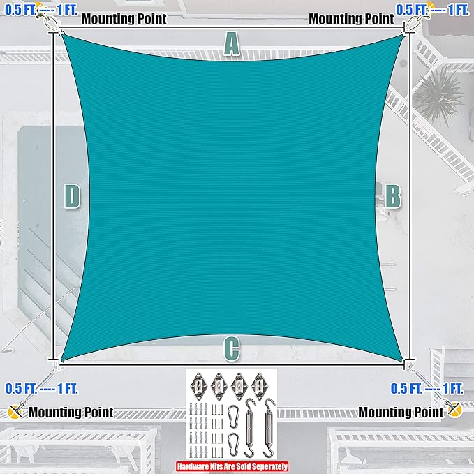 Amgo Custom Size 7' x 8' Turquoise Rectangle Square Sun Shade Sail UPF50+ AGTAPR1620, Order to Make Canopy Awning, 95% UV Blockage, Water & Air Permeable, Commercial and Residential (We Customize)
