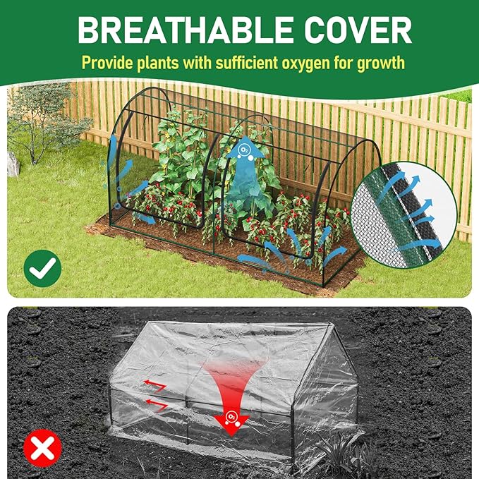 SPECILITE 98x49x49in Garden Plant Netting Mesh Cover for Raised Bed with Roll-up Zipper Door for Vegetables Fruits, Large Tunnel Gardening Net, Black