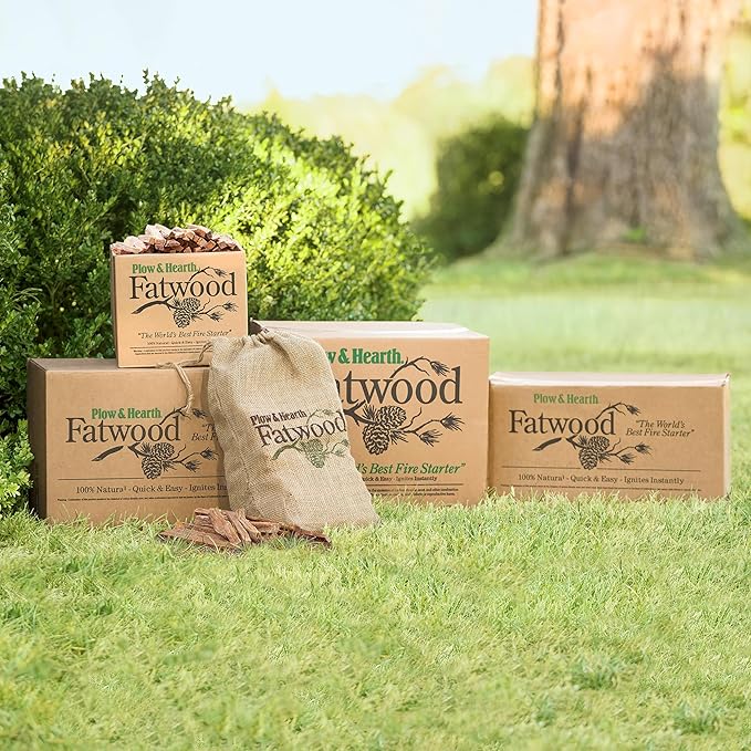 Plow & Hearth 25 LBS Fatwood Fire Starter Sticks Organic Kindling, Easy Ignition Fat Wood, All Natural Firestarters for Fire Pit, Wood Stoves, Fireplaces, Campfires, Bonfires, BBQ