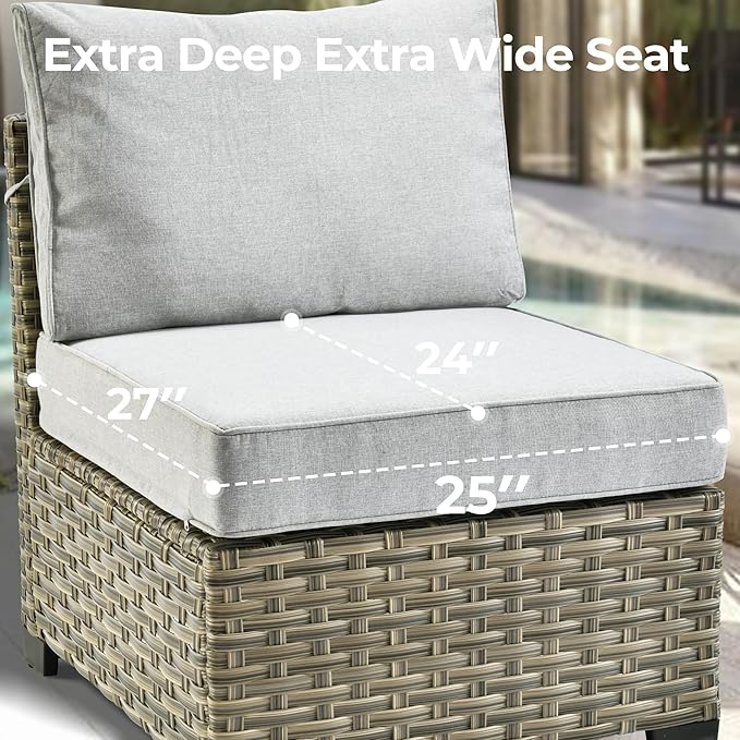 HOOOWOOO Outdoor Sectional Patio Furniture Set with Fire Pit Table,13 Pieces Wicker Conversation Sets L Shaped Couch,Extra Deep Out Door Sofa Outside Furniture with Swivel Chairs,Light Gray