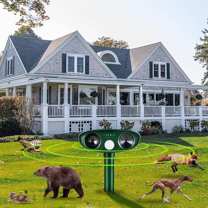 4 Pack Deer Repellent Solar Ultrasonic Animal Repeller Outdoor Racoon Squirrel Fortress Pro Waterproof Animal Deterrent Devices, Cat,Dog,Skunk,Rabbit,Coyote Deterrent for Yard Garden Farm