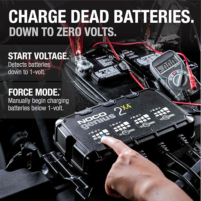 NOCO GENIUS2X4: 8A 4-Bank Smart Battery Charger (2A/Bank) - 6V/12V Automatic Maintainer, Trickle Charger & Desulfator with Overcharge Protection & Temperature Compensation – For Lead-Acid & Lithium