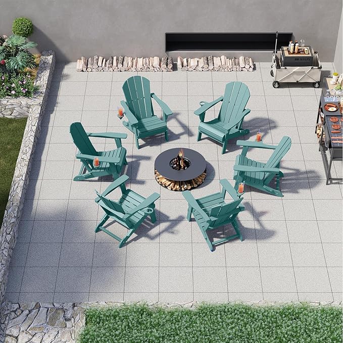 Folding Adirondack Chair, HDPE All-Weather Patio Chairs for Outdoor, Patio, Lawn, Garden, Backyard Deck, Fire Pit - Aruba