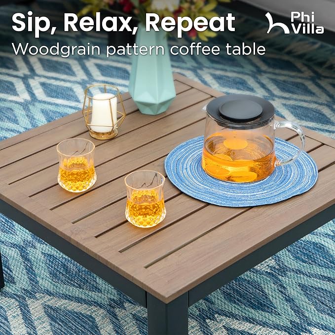 PHI VILLA 9 Pieces Outdoor Patio Furniture Set,Metal Frame Modern Outdoor Sectional Sofa Set,10 Seats Patio Conversation Sets with Coffee Table&Thickened Cushion,for Poolside and Backyard,Light Grey