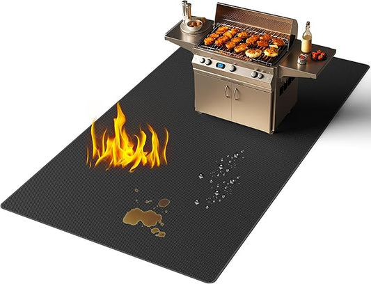 Lancryen 2025 Thickened 48 x 65 inch Under Grill Mat for Outdoor and Indoor, Double-Sided Fireproof Grill Pad, Indoor Fireplace/Fire Pit Mat, Oil-Proof Waterproof BBQ Protector for Decks and Patios