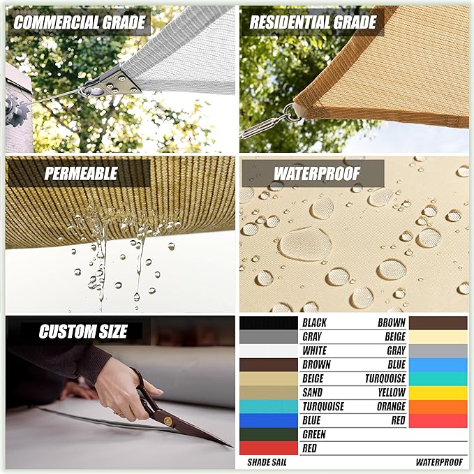 ColourTree 8' x 10' Beige Sun Shade Sail Rectangle Canopy - UV Block & Water Permeable, Heavy Duty Awning for Patio, Garden, Backyard, Yard & Outdoor (We Make Custom Size)